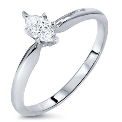 0.75 Carats Marquise Solitaire Réel Diamant Bague De Fiançailles Or Blanc 14K
