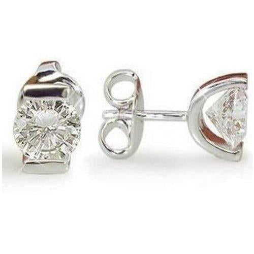 0.90 Carats Boucles D'oreilles Pour Femmes Avec Véritable Diamants Ronds En Or Blanc 14K