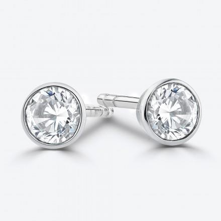 0.90 Carats Réel Diamant Coupe Ronde Femmes Clou D'oreille Or Blanc 14K Lunette Sertie
