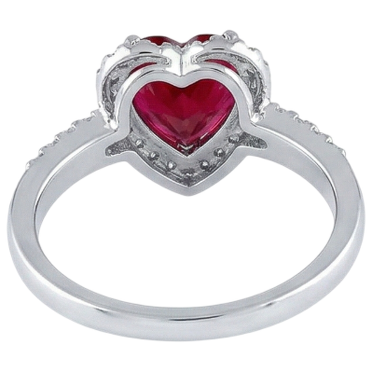 1.65 rubis rouge taillé en cœur avec bague halo de diamants en or blanc 14k