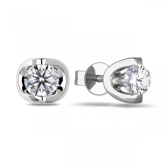 1 Carat Solitaire Réel Diamant Rond Boucle D'oreille Femme Bijoux