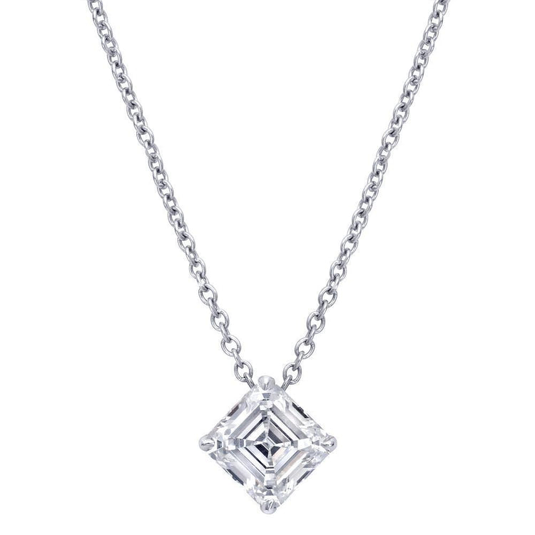 1 carat Asscher Véritable Diamond Collier Pendentif Or Blanc 14K Femmes Bijoux