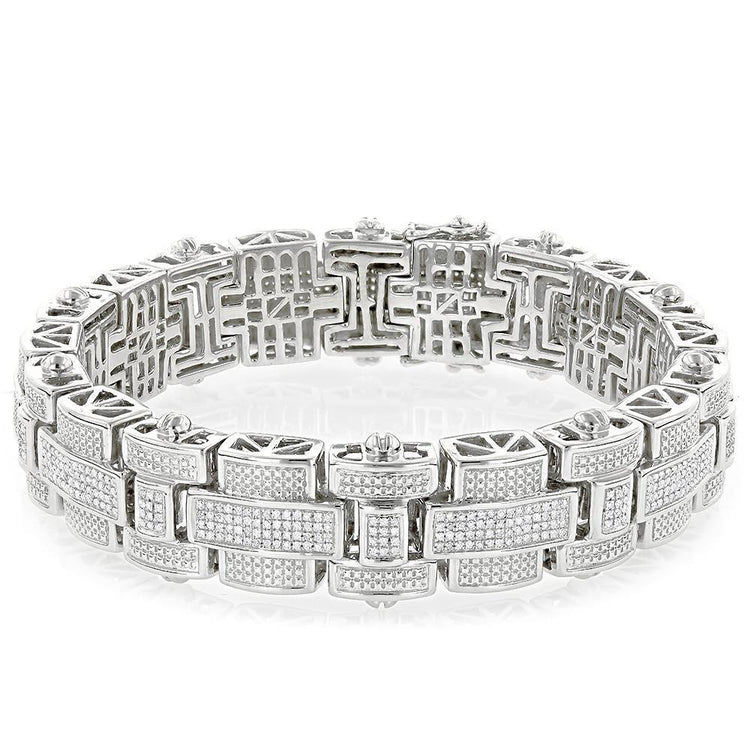 10.50 Carats Coupe Ronde Petits Réel Diamants Pour Hommes Bracelet Or Blanc 14K