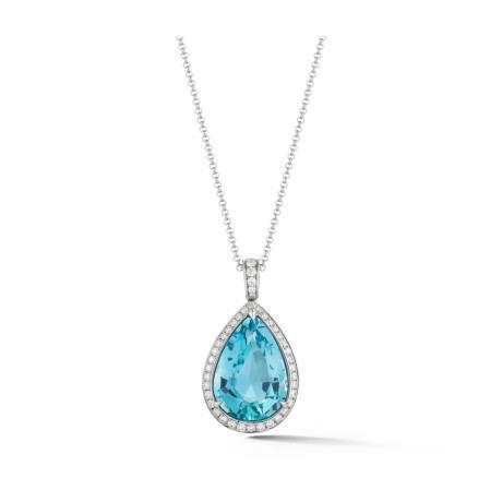 11.75 ct poire aigue-marine avec diamants ronds pendentif en or blanc 14 carats