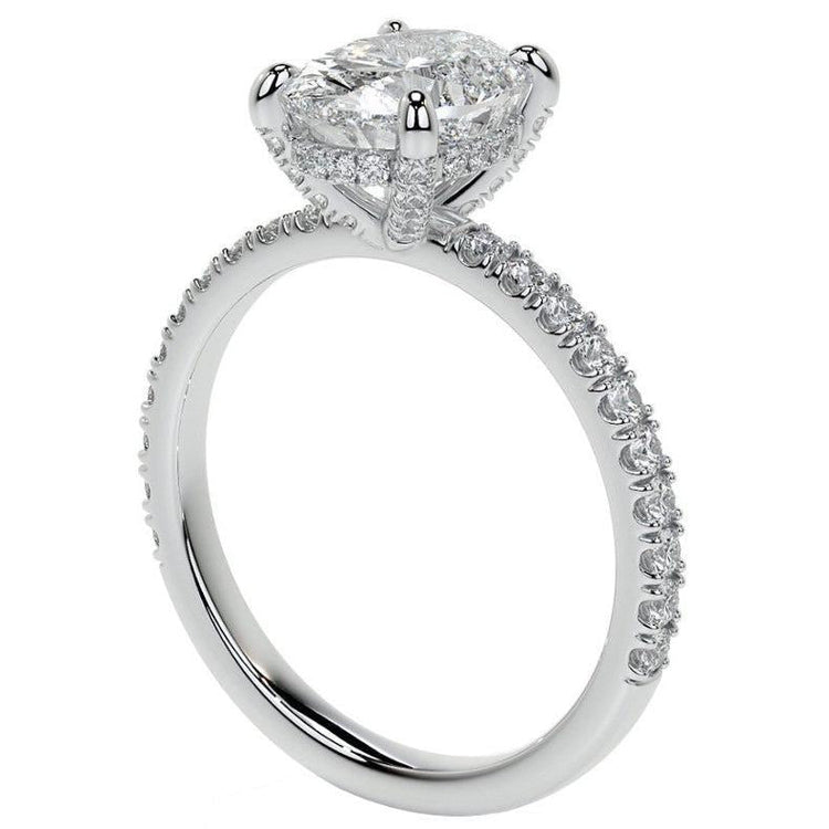 Brillant Taille Old Mine Solitaire avec Pierres Latérales en Or 14K Blanc – vue de côté