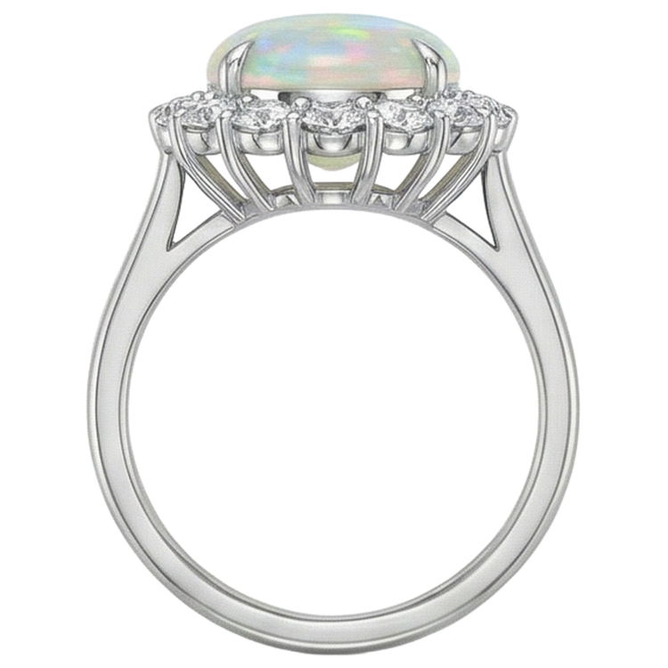 12.50 Carats Opale Et Diamants Naturels Extraits des Mines ( et non cultivés en laboratoire ) Alliance Neuf Or Blanc 14K