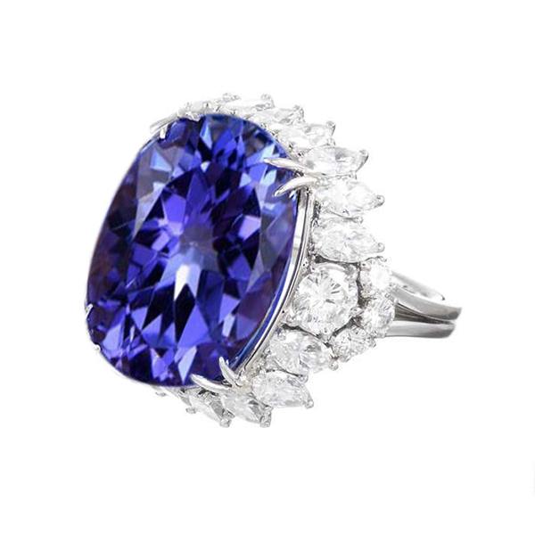 12.25 Ct Grande Tanzanite Ovale Avec Diamants Bague De Mariage Or Blanc