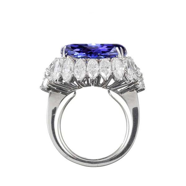 12.25 Ct Grande Tanzanite Ovale Avec Diamants Bague De Mariage Or Blanc