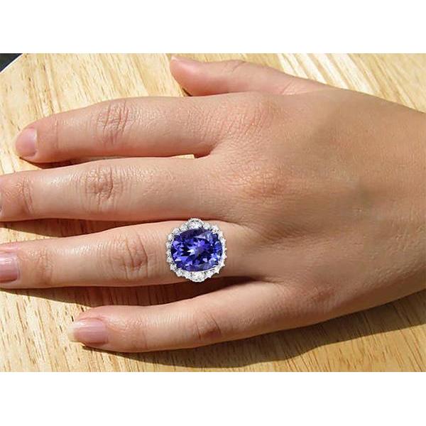 12.25 Ct Grande Tanzanite Ovale Avec Diamants Bague De Mariage Or Blanc