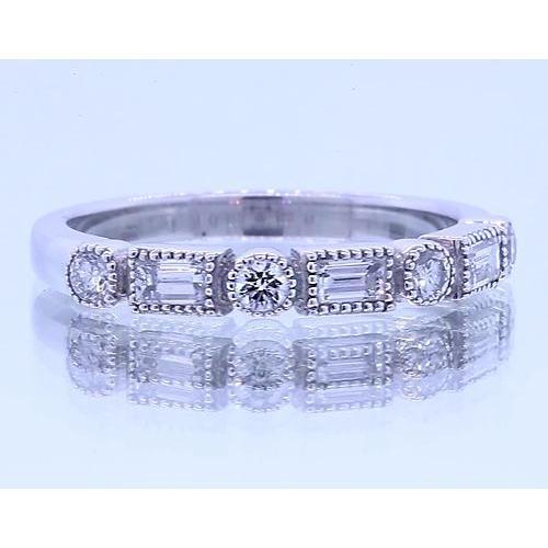 1,20 Carats Bague Anniversaire Naturel Diamant Rond & Baguettes Or Blanc 14K
