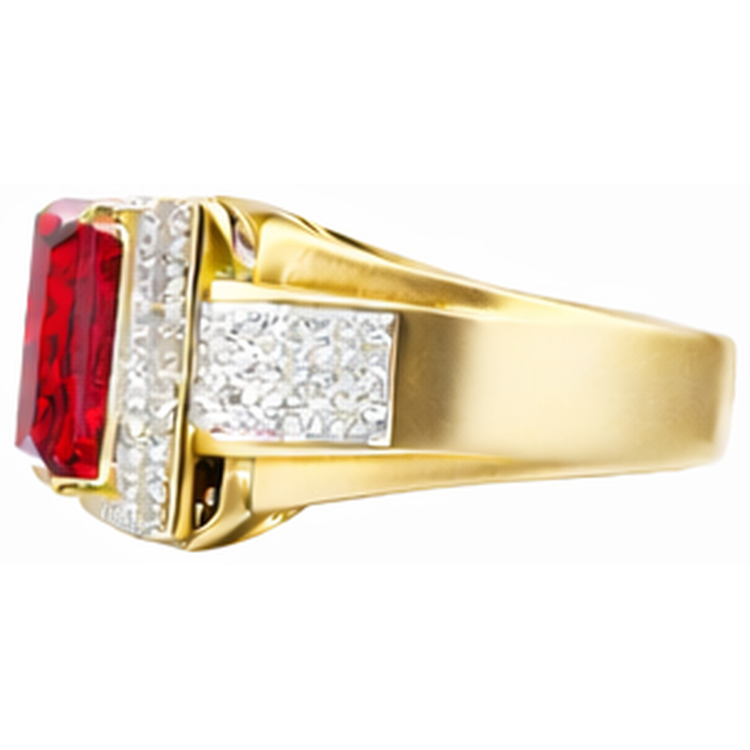 13 carats Gros émeraude Taille Rouge Bague Rubis Homme Avec Diamant Naturels Extraits des Mines ( et non cultivés en laboratoire ) Ur Jaune 14K