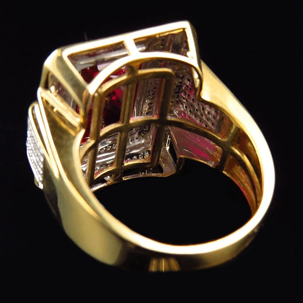 13 carats Gros émeraude Taille Rouge Bague Rubis Homme Avec Diamant Ur Jaune 14K