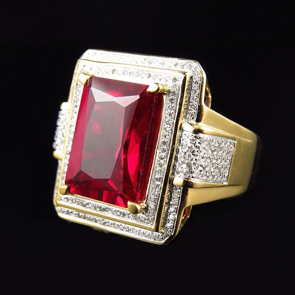 13 carats Gros émeraude Taille Rouge Bague Rubis Homme Avec Diamant Ur Jaune 14K