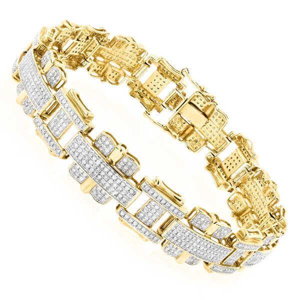 14 Carats Fine Coupe Ronde Véritable Diamant Pour Homme Bracelet Or Jaune 14K