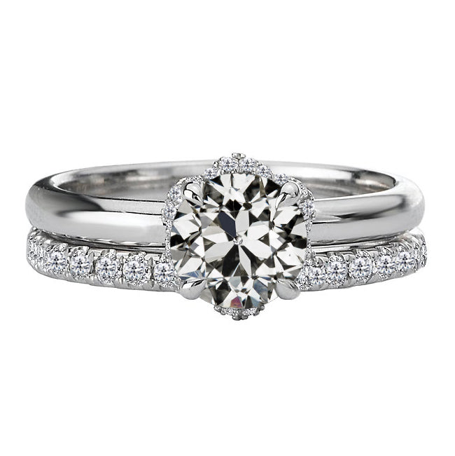 Diamant Fin Taille Old Mine Bague de Fiançailles en Or Blanc 14 Carats – vue principale
