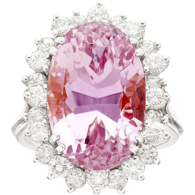 Kunzite Bague Pierre Précieuse 20 carats Or Blanc 14 Carats – vue principale