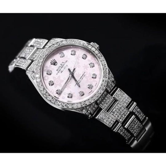 15 ct. Cadran et lunette en diamant personnalisés Montre Rolex acier inoxydable Roi de l'air2