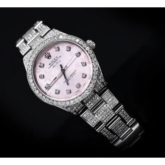 15 ct. Cadran et lunette en diamant personnalisés Montre Rolex acier inoxydable Roi de l'air3