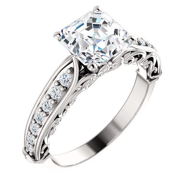 1,76 ct. Bague D'anniversaire De Mariage Asscher Et Naturel Diamants Ronds