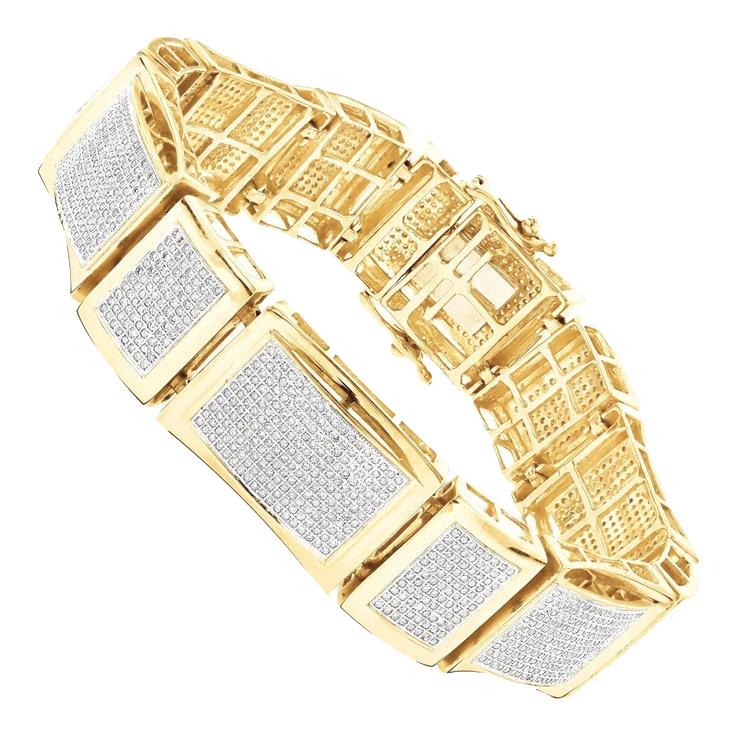 18 Carats Naturel Diamant Rond Hommes Bracelet Fin Bijoux En Or Jaune 14K