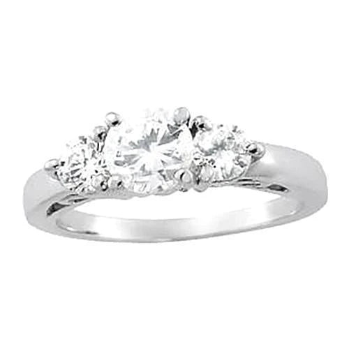 1.15 Carat Réel Diamant Bague Trois Pierres Or Blanc 14K Nouveau