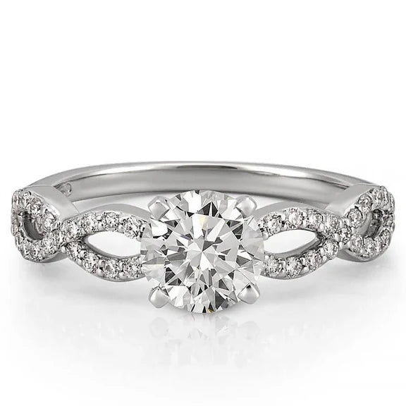 1.20 Carats Or Blanc Réel Diamant Rond Bague De Fiançailles Accents Bijoux