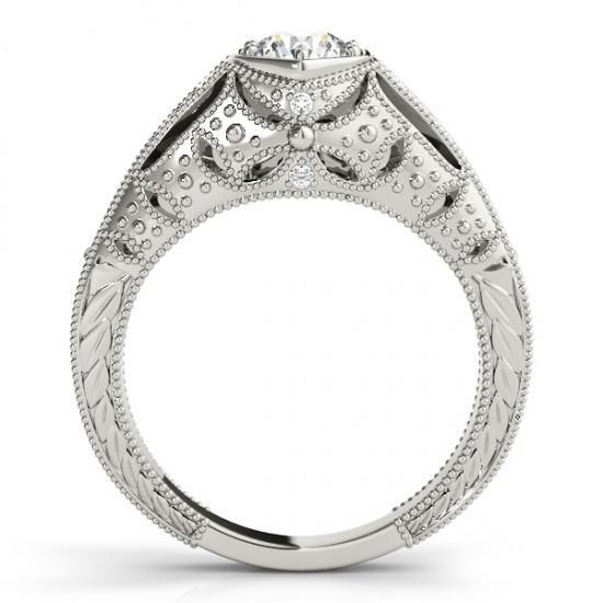 1.25 Ct. Bague Solitaire Réel Diamants Avec Accents Gravé Or Blanc 14K