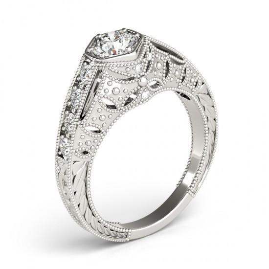1.25 Ct. Bague Solitaire Réel Diamants Avec Accents Gravé Or Blanc 14K