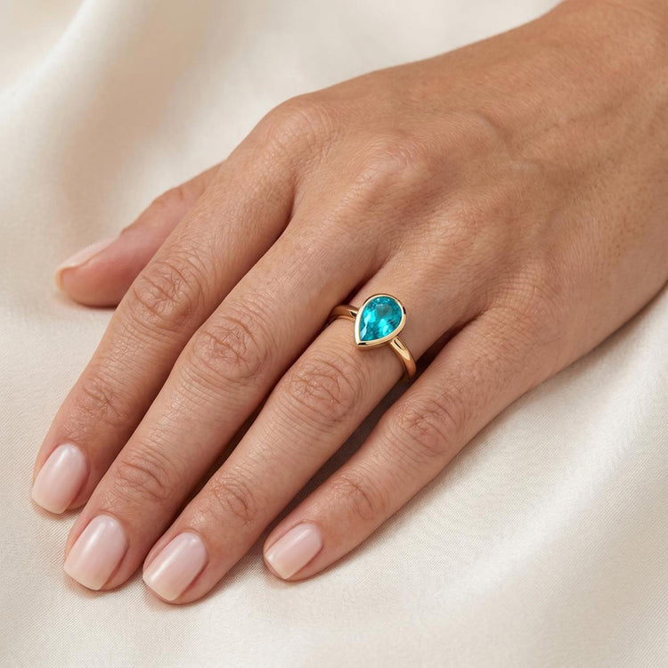 1,25 carats Tourmaline Paraiba Bague Pierre Précieuse en Or
