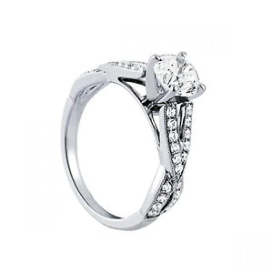 1.35 Ct. Bague Solitaire Réel Diamant Rond Avec Accents Or Blanc 14K