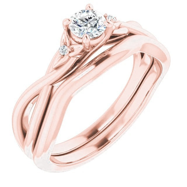 1.40 Carats Bague Trois Pierres Réel Diamant Or Rose 14K Tige Torsadée Nouveau