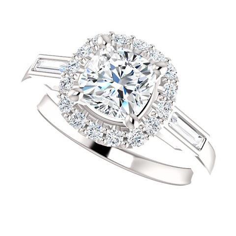 1.40 Carats Halo Naturel Diamond Bague De Fiançailles 3 Pierres Or Blanc 14K