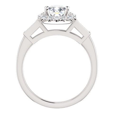 1.40 Carats Halo Naturel Diamond Bague De Fiançailles 3 Pierres Or Blanc 14K