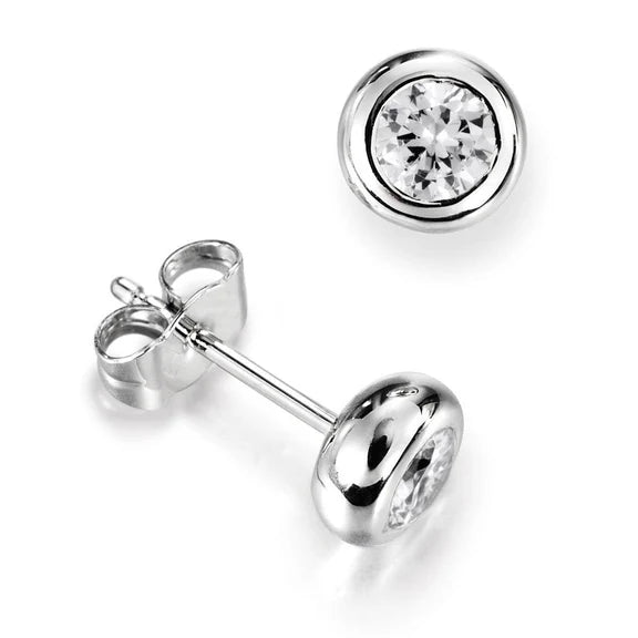 1.5 Ct Lunette Sertie De Réel Diamants Ronds Boucles D'oreilles Pour Femmes En Or Blanc 14K
