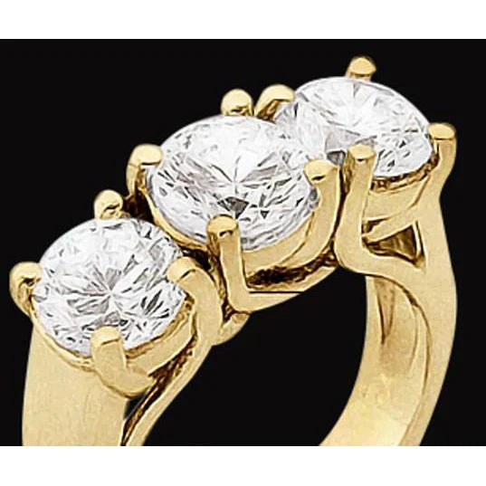 1.50 Carat Bague De Fiançailles 3 Pierres Réel Diamant Or Jaune Massif 14K