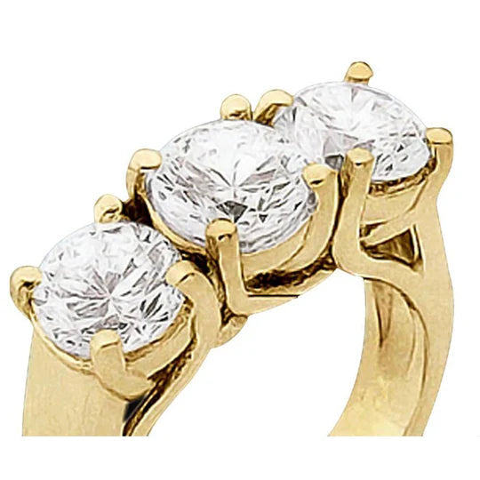 1.50 Carat Bague De Fiançailles 3 Pierres Réel Diamant Or Jaune Massif 14K