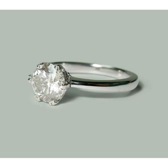 1.50 Carat Bague Réel Diamant Solitaire Ronde Or Blanc 14K Bijoux