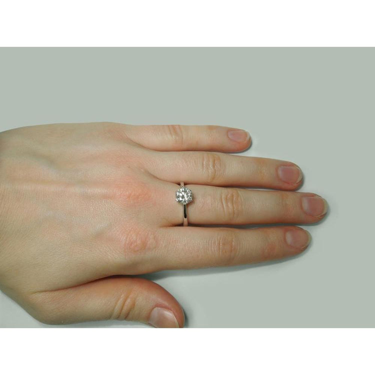 1.50 Carat Bague Réel Diamant Solitaire Ronde Or Blanc 14K Bijoux