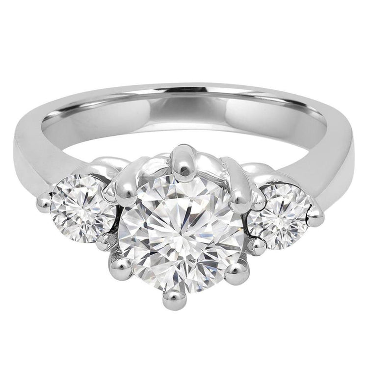 1.50 Carats Bague Réel Diamant Taille Ronde Trois Pierres Or Blanc 14K