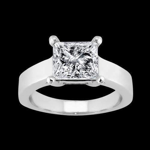 1.50 Carats Bague Solitaire Princesse Réel Diamant Or Blanc 14K