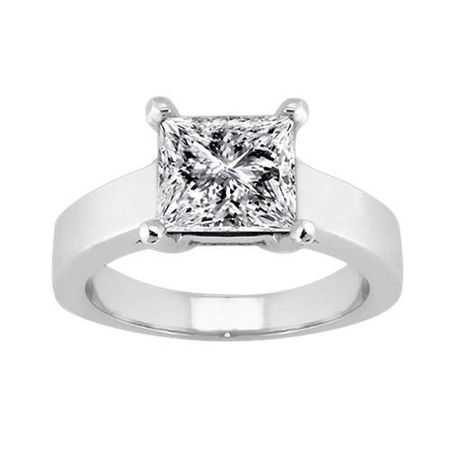 1.50 Carats Bague Solitaire Princesse Réel Diamant Or Blanc 14K