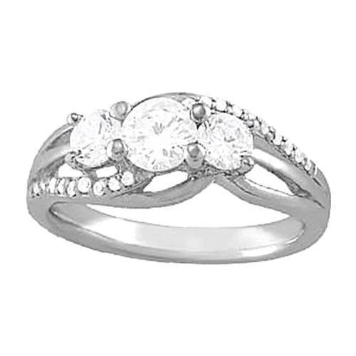 1.50 Carats Bague Style Trois Pierres Réel Diamant Or Blanc 14K