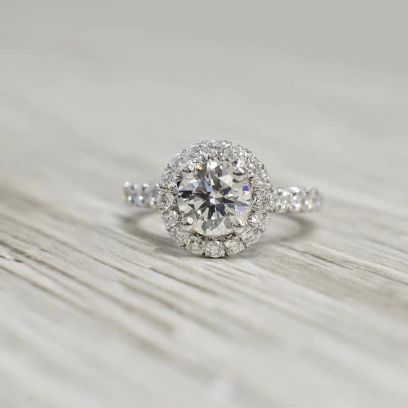 1.50 Carats Bague de Fiançailles Réel Diamant Halo Or Blanc