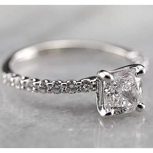 1.50 Carats Bague de Fiançailles Réel Diamant Radiant Or Blanc 14K