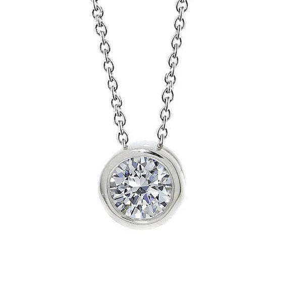 1.50 Carats Collier Pendentif Réel Diamant Taille Ronde Or Blanc 14K