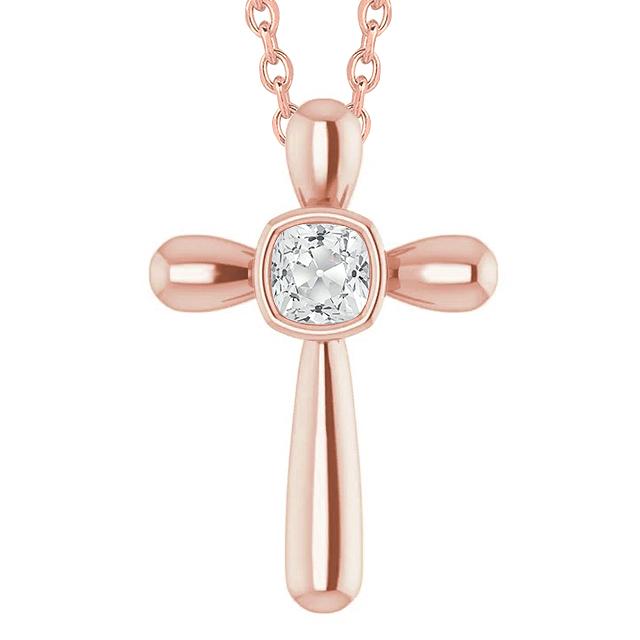 1.50 Carats Croix Naturel Diamant Pendentif Diapositive Coussin Ancienne Mine Cut Collier