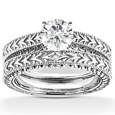 1.50 ct. Bague De Fiançailles Ensemble Véritable Diamant Style Antique Or Blanc 14K
