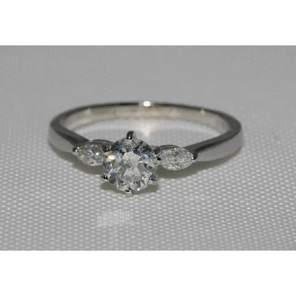 1.55 Carat Réel Diamants Bague De Fiançailles 3 Pierres Or Blanc