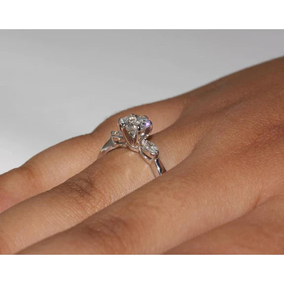 1.55 Carat Réel Diamants Bague De Fiançailles 3 Pierres Or Blanc