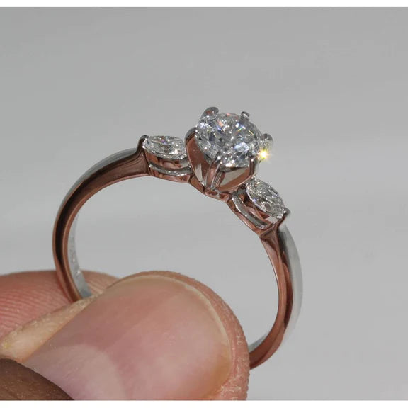1.55 Carat Réel Diamants Bague De Fiançailles 3 Pierres Or Blanc
